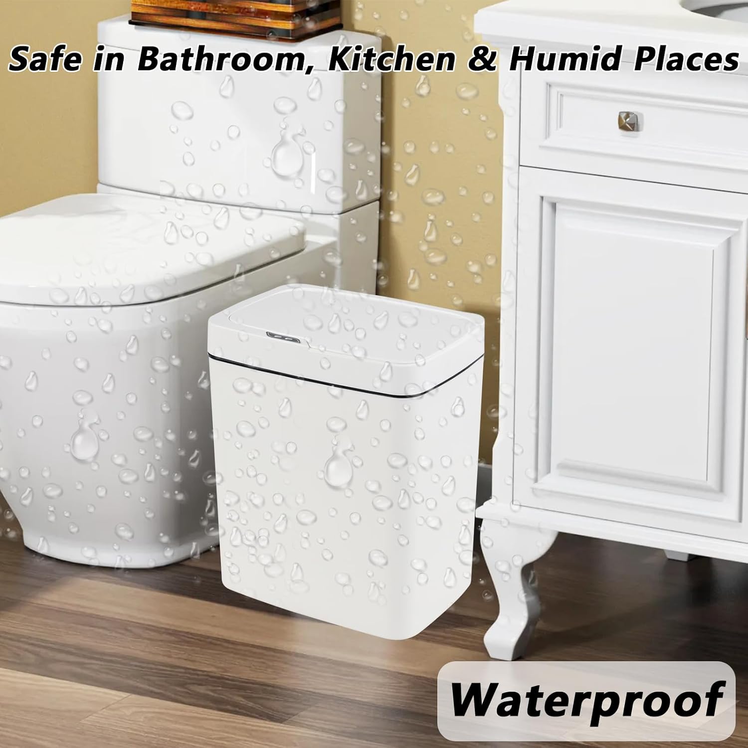 Teyyvn 4 Gallon Automatic Motion Sensor Bathroom Trash Can with Lid, Plastic Smart Garbage Can Touchless, White