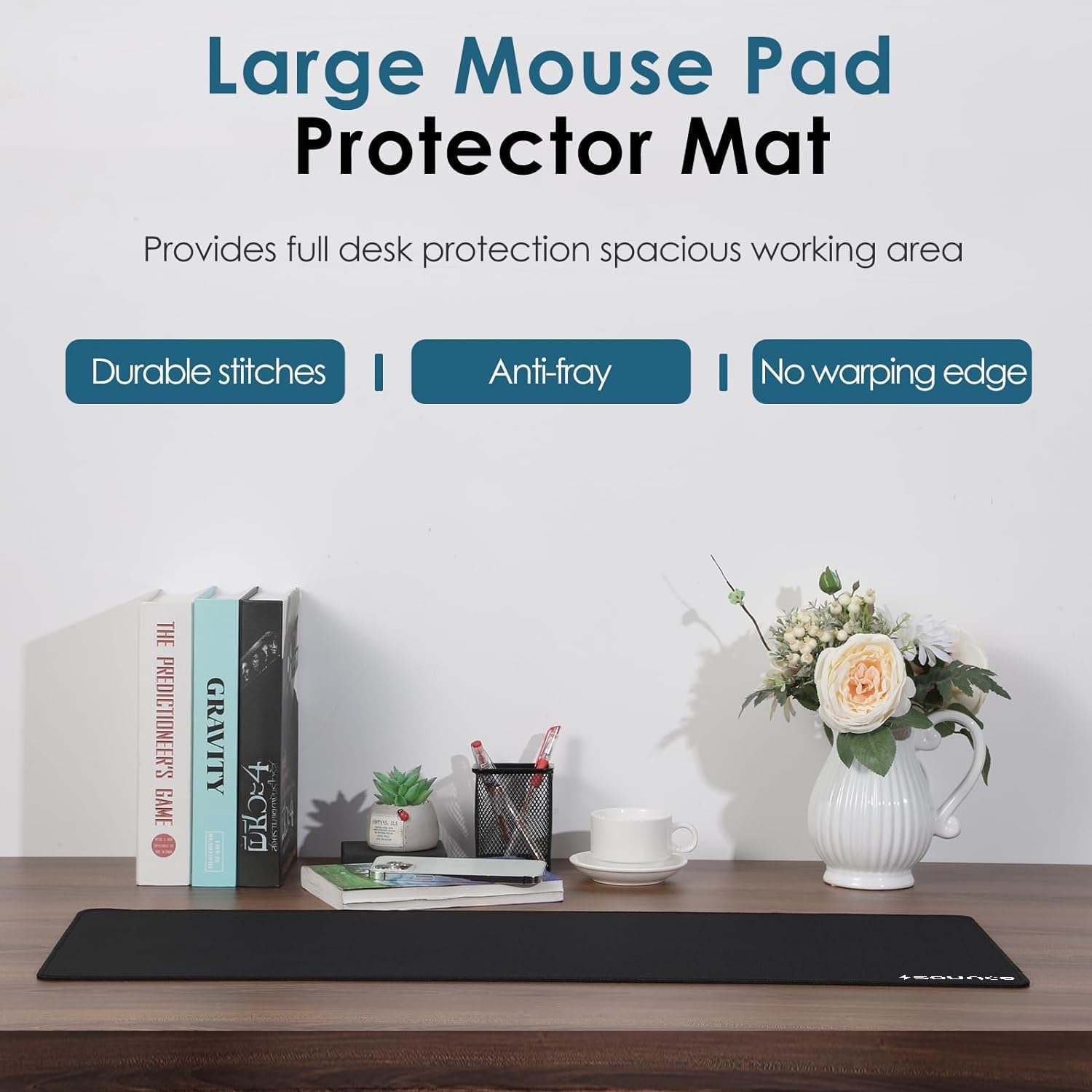 Sounce Mouse Pad Mercerized Surface Anti-fray Edges and Anti-Slip Rubber Base Gaming Mouse Pad a Laptop Desk Mat with Smooth Mouse Control Dimensions 900L x 400B x 2H mm (Black) — Amazon image 5