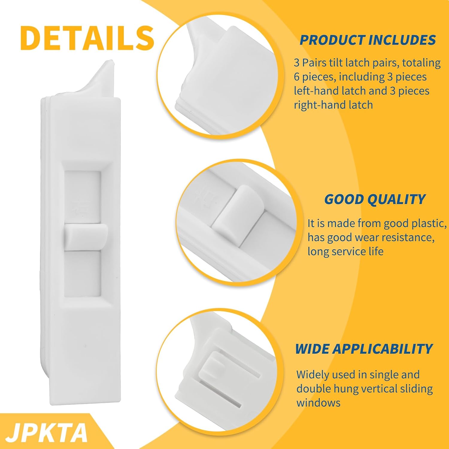 6 Pcs Window Tilt Latch Pairs Spring Loaded Sliding Window Latch Lock Snap-in White Vinyl Plastic Construction for Home Window Accessories Parts
