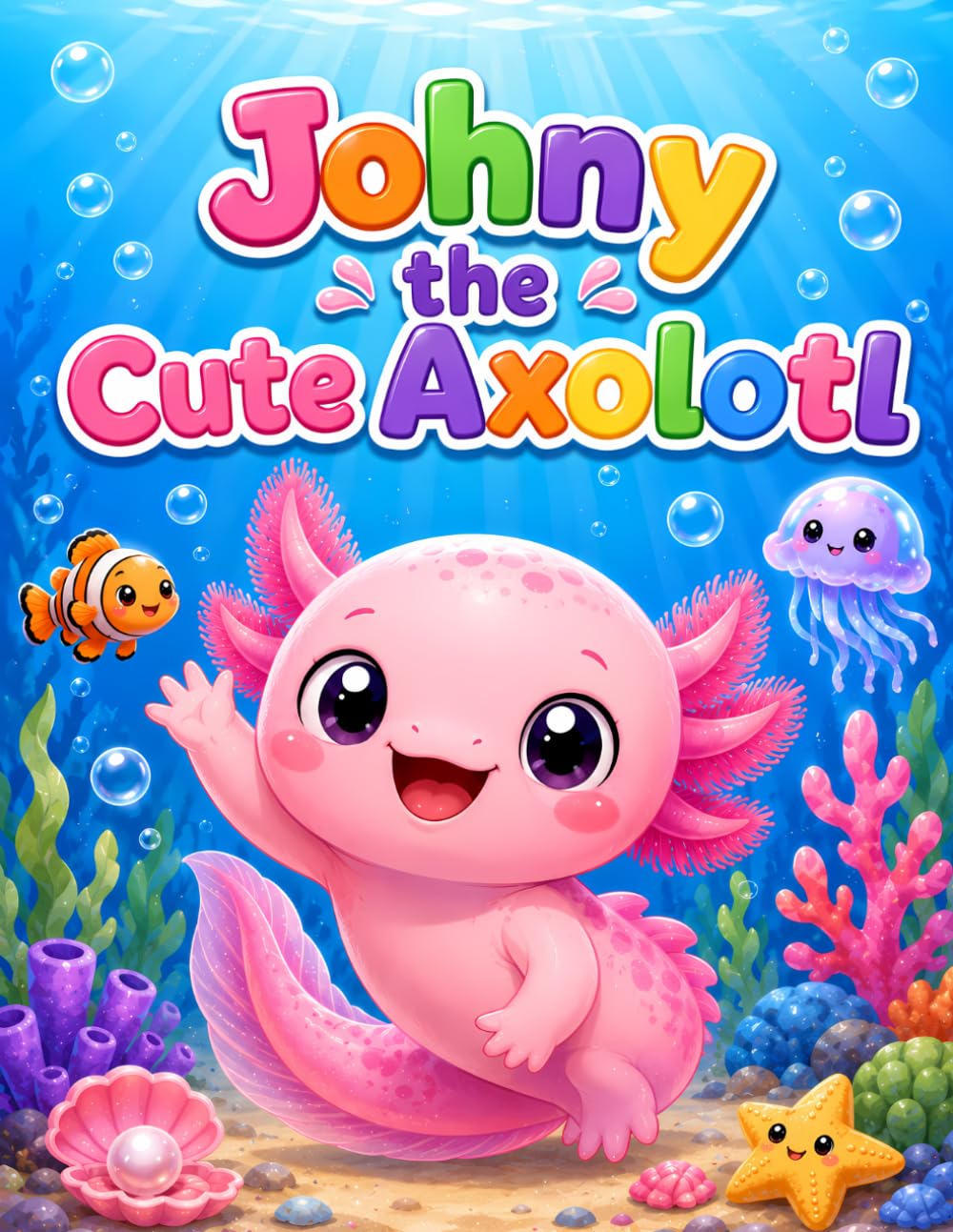 Johny the Cute Axolotl: A Cute Coloring Book for Kids with an Adorable Axolotl Character, Ocean Friends, Underwater Adventures, and Easy Fun Designs