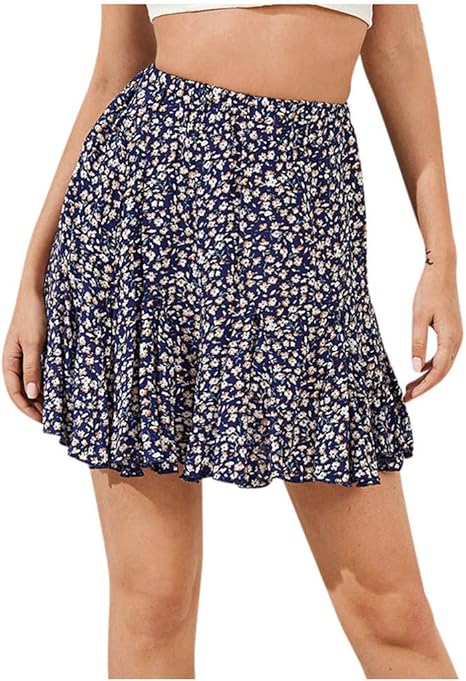 Damen Sommerrock Mit Blumenmuster - Elastische Hohtaille Boho Skorts Aus Chiffon