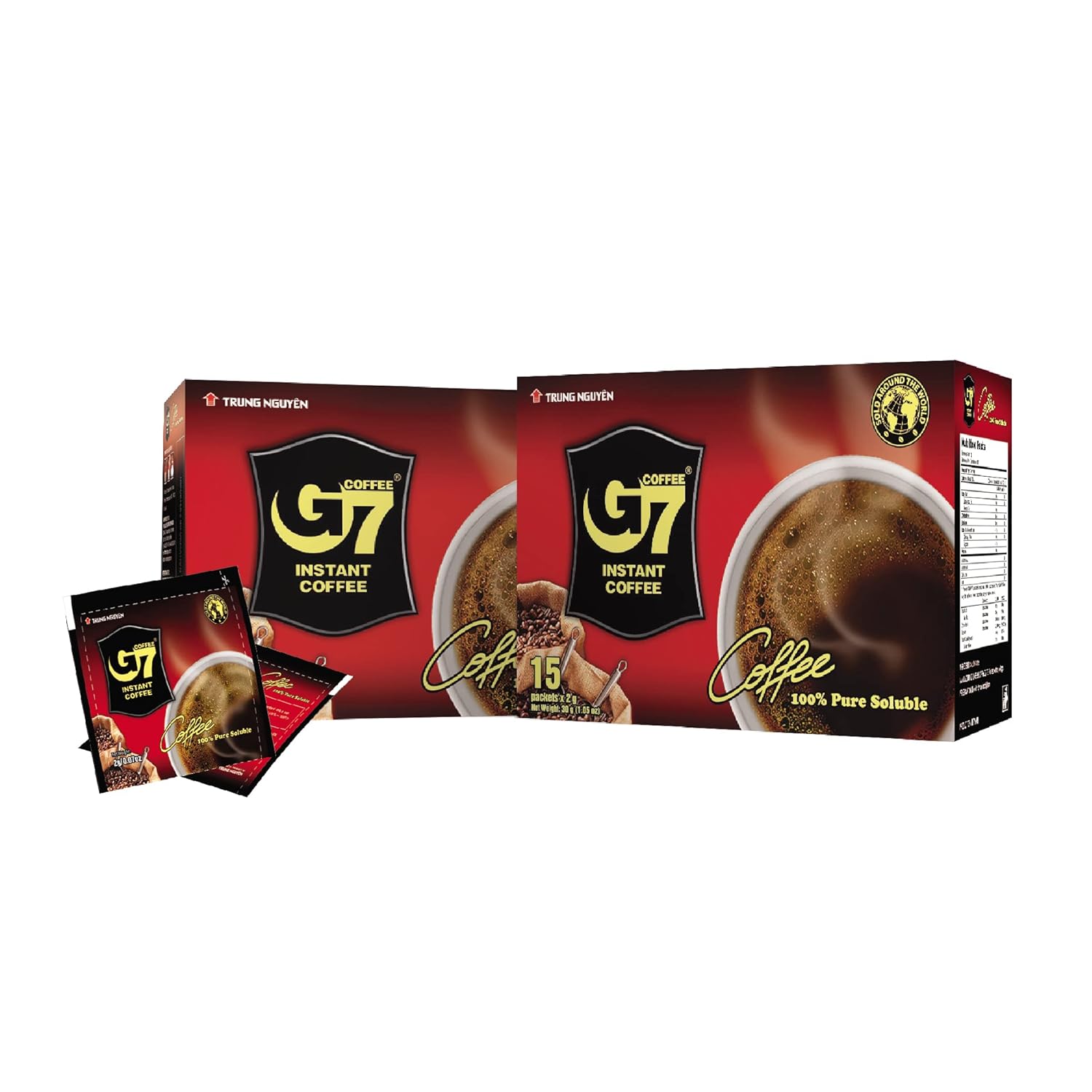 Trung Nguyen — G7 Instant Coffee — Pure Black — 100% Soluble Coffee — Strong and Bold — Instant Vietnamese Coffee (15 Packets/Box, 6 Pack)
