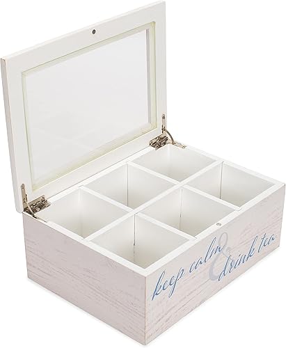 Vista 2 de Cottage Garden Cofre de almacenamiento de té de madera blanqueada de 9 x 6.25 pulgadas de madera de pino Encalar