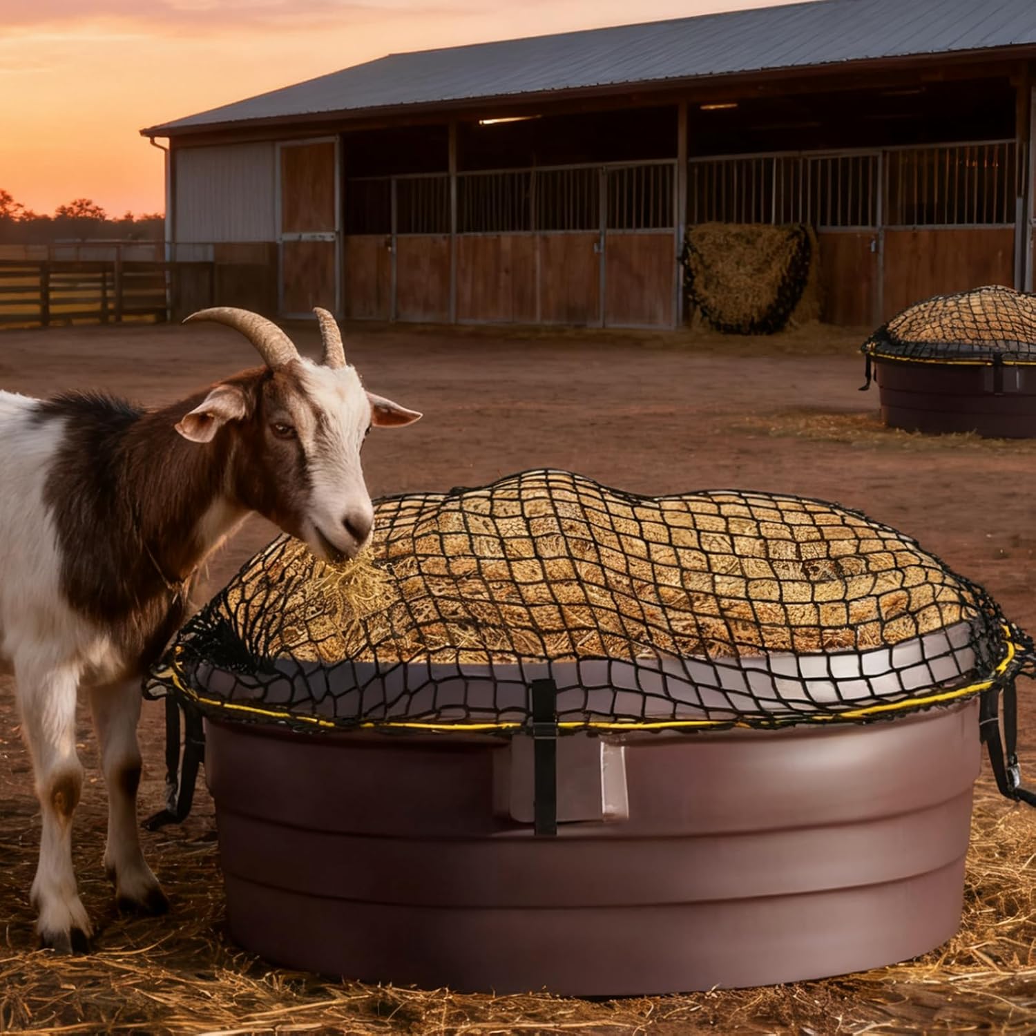 2 Pieces 74'' x 45''Heavy Duty Stock Tank Slow Feed Hay Net, with Buckle Adjustable Size, Durable Nylon Large Hay Net for Horses, Cattle, Sheep in Farms and Pastures (Stock Tank Not Included)