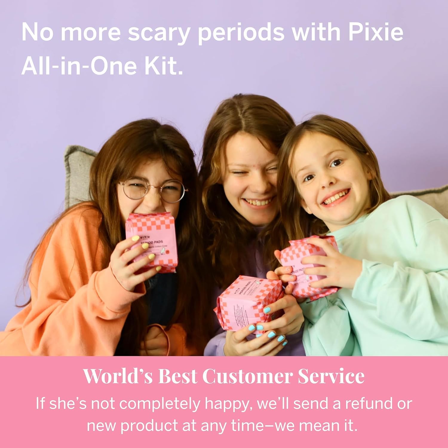 Pixie Period Starter Pads for Teen Girls - Organic Cotton 56ct - Designed for Tweens & Smaller Underwear - Leak-Proof with Wings for Feminine Care - Includes 32ct Mini & 24ct Regular Pads with Wipes