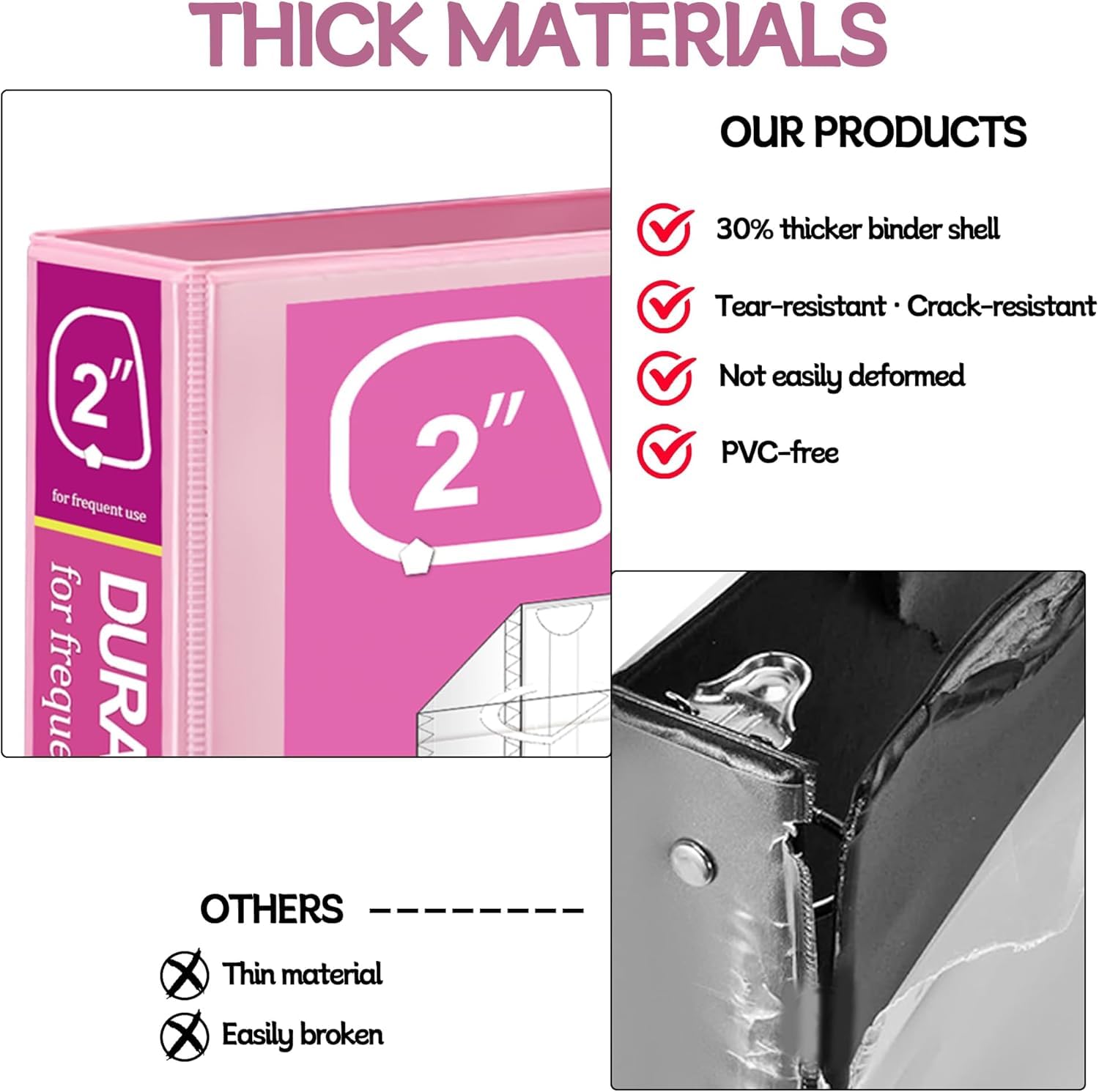 Zzrywuty Classeur durable à 3 anneaux, 5,1 cm, lot de 4 classeurs économiques, chacun peut contenir 400 pages, anneaux en D pour bureau, école, maison (rose)