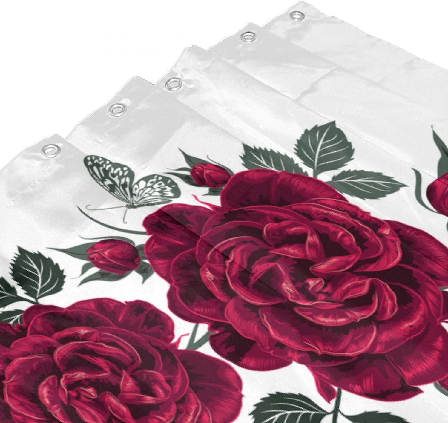 Red Rose Shower Curtain - Romantic Bathroom Flower Theme, Waterproof, Love, 66x72Inch(168x183cm)