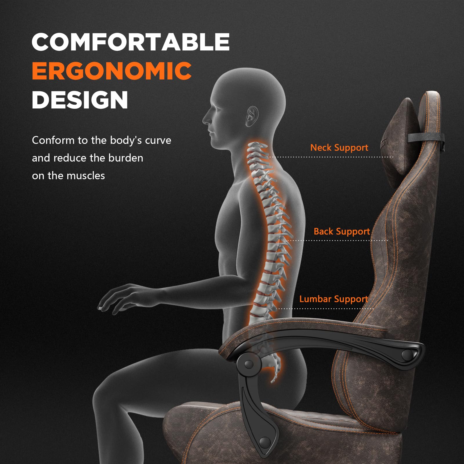 Ferghana Sedia da Gaming,Sedia Gaming Ergonomica con Regolabile Poggiapiedi,Poggiatesta,Supporto Lombare,Pelle di PU Poltrona Ufficio Regolabile,Professionale Sedia da Ufficio Gaming(Marrone)