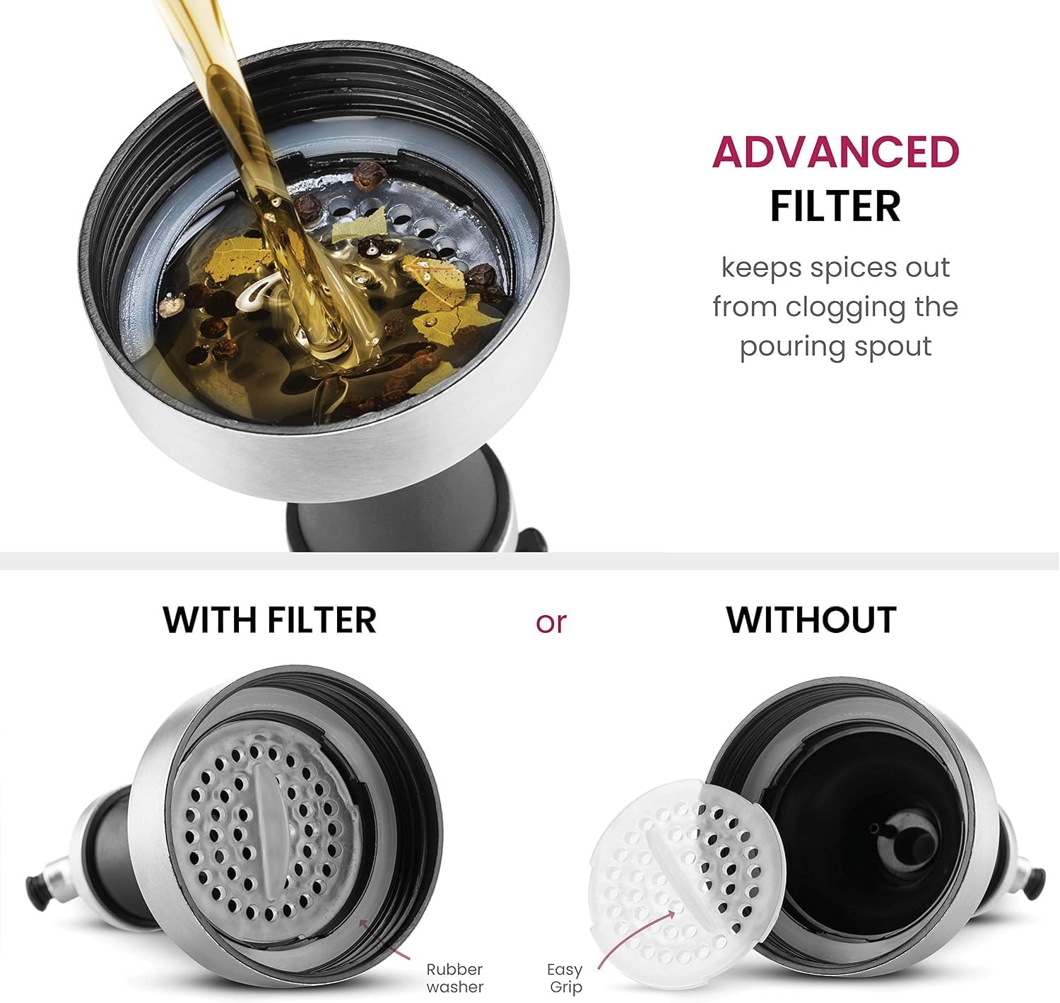 Olive Oil Dispenser Bottle, 2 Pcs Glass Oil and Vinegar Dispenser Set with 2 Stainless Steel Pourers, 17 Oz Glass Oil Bottle for Kitchen (500ml) - Image 6