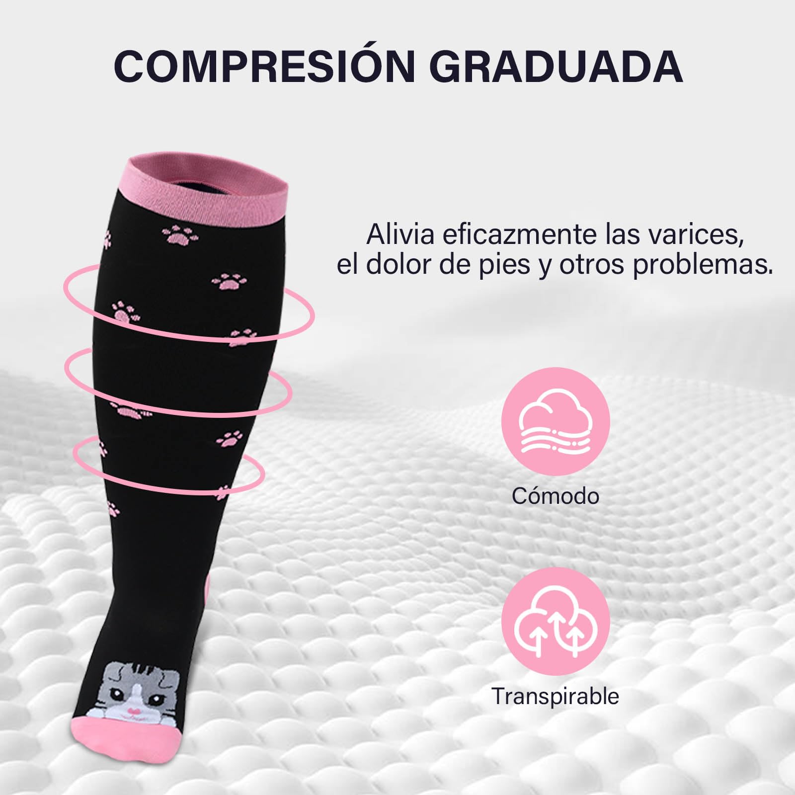 PUTUO Medias de Compresión Hombre y Mujer: Calcetines Compresión Talla Grande para Mujer para Correr Viajar Vuelo Ciclismo Embarazo 1 Par