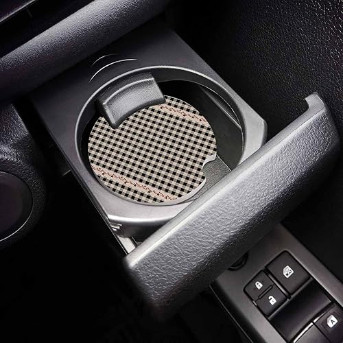 Miniatura 6 de Car Coasters Set of 2 Absorbent Ceramic Stone for Drink, Retro Black White Checkered Car Accessories Cup Holder Insert Coasters for Auto Vehicles