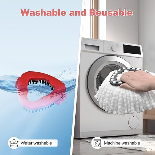 Miniatura 8 de Juego combinado de cabezales y mango de repuesto de fregona y base de trapeador compatible con repuestos de mopa giratoria Ocedar, 3 cabezales de