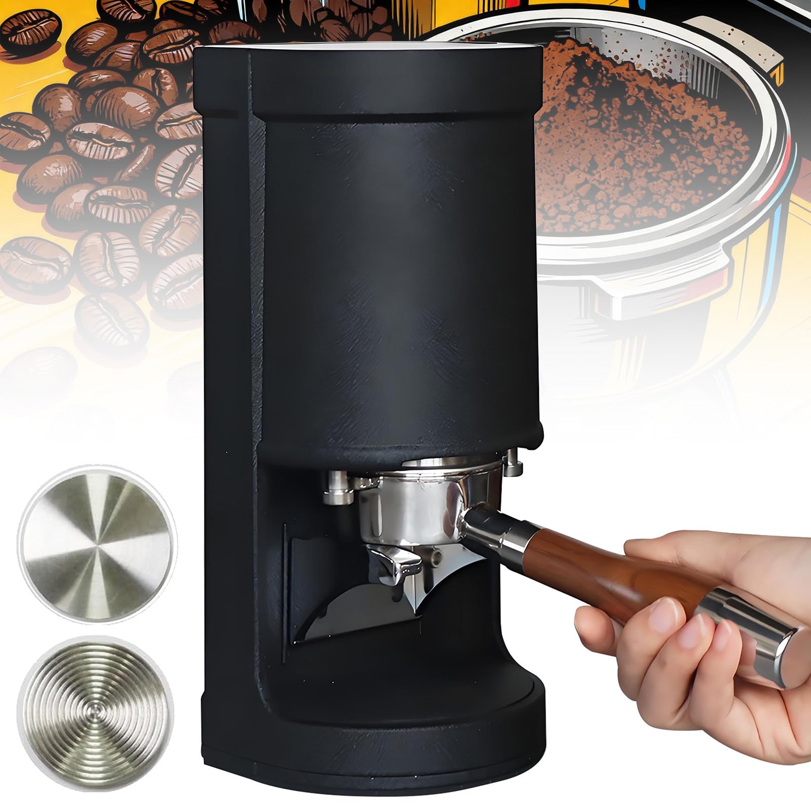 Pressino per Caffe 58mm,Supporto Regolabile in Altezza,Tamper Facile da Pulire,Pressatura Uniforme/Compatta,Avvio Automatico con Sensore,Tamper Caffe Black