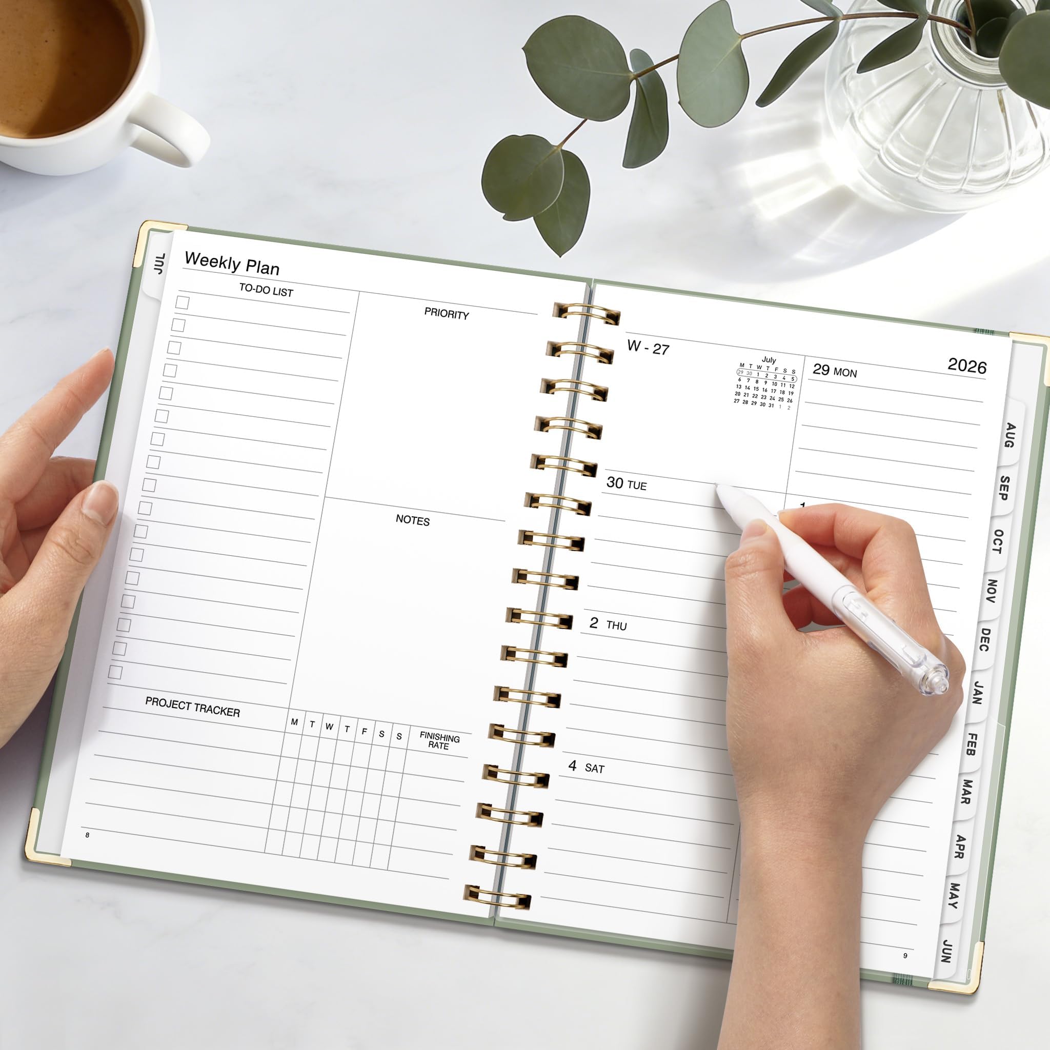 Agenda accademica 2026-2027, settimanale e mensile, formato A5 (14,5 x 21,1 cm), luglio 2026 - giugno 2027, lista delle cose da fare per il monitoraggio, per scuola, casa, ufficio, copertina