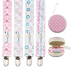 babygoal Baby Girl Pacifier Clips with Pacifier Case, 4 Pack Metal Clips for Boys and Girls Fits Most Pacifiers and Binkies 4MP04-HZ