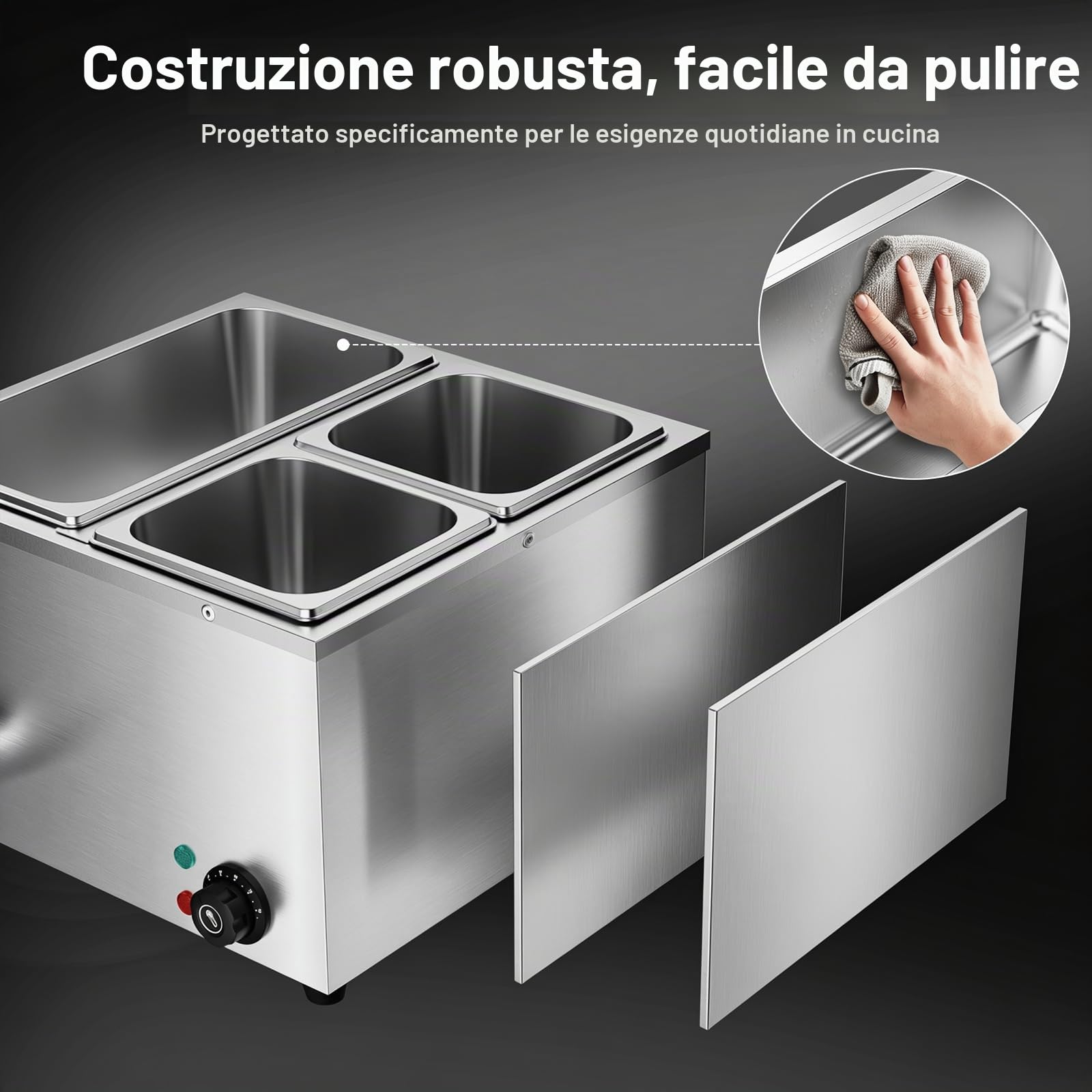 TAIMIKO Bain Marie scaldavivande 1500 W elettrico a buffet 220 V pentola a fusione professionale scalda piatti con 1 x 1/3 e 2 x 1/6 pentole (3 pentole)