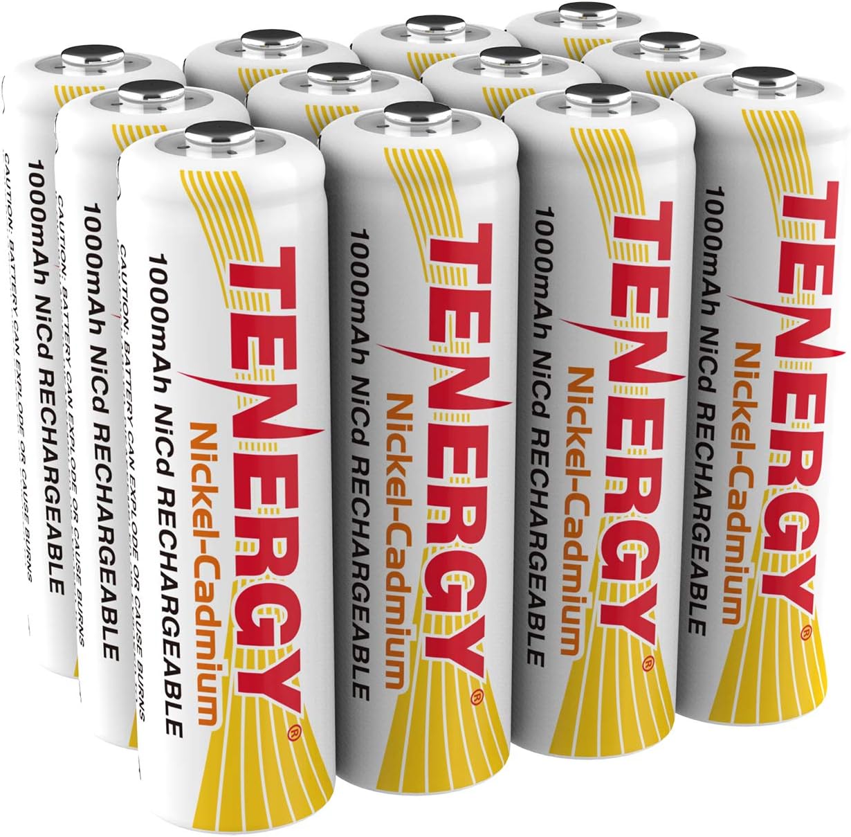Tenergy AA Rechargeable Battery NiCd 1000mAh 1.2V Battery Pack for Solar Lights, Garden Lights, 12 Pack