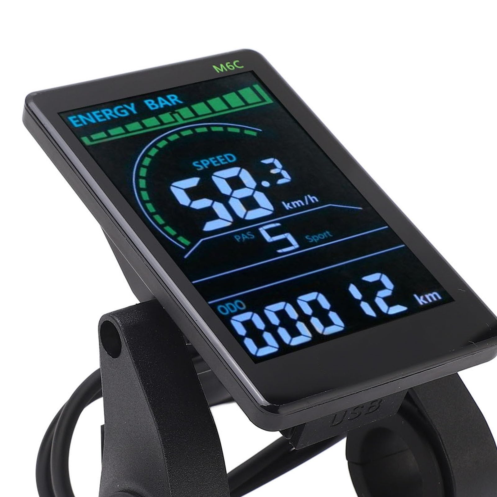 Medidor de Pantalla LCD para Bicicleta Eléctrica M6C Panel de Control Impermeable para EBike E Bike de 24V 36V 48V 60V Pantalla LCD con Construcción de ABS y Conector de Faro