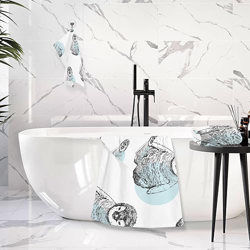 Miniatura 6 de Juego de 2 toallas de baño toallas de baño de algodón para baño 1 toalla de baño extra grande y 1 toalla lindas toallas de baño de lunares azules de