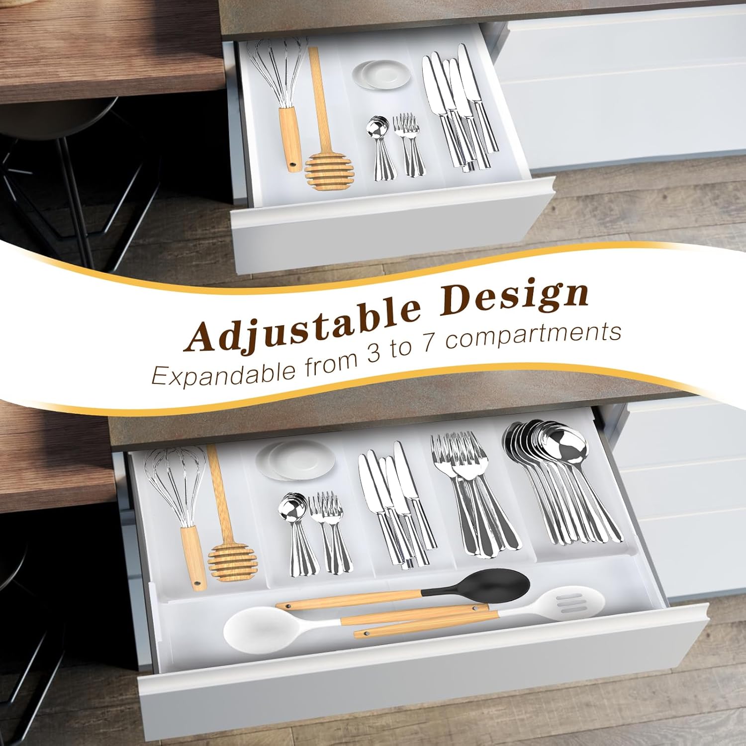 Silverware Drawer Organizer,Expandable Utensil Tray for Kitchen,Adjustable Flatware and Cutlery Holder,Kitchen Drawer Organizer Utensil Organizer,Cutlery Tray Drawer Dividers for Spoons Forks Knives