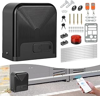 Smart WiFi Schiebetorantrieb Elektrischer 1600kg 750W mit 2 Fernbedienungen, 4m Zahnstange, 4 Entriegelungsschlüssel, Alarmleuchte und Automatische Schließfunktion für Fabrik
