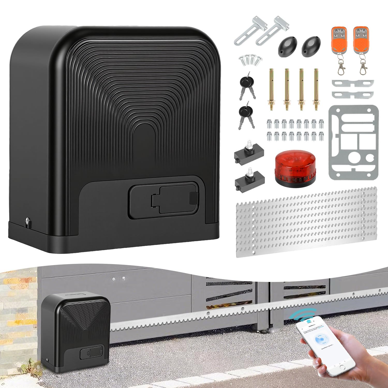 Attuatore scorrevole per cancello scorrevole 370 W 800 kg Smart WiFi azionamento automatico con 2 telecomandi, luce di avviso apriporta, funzione di chiusura automatica