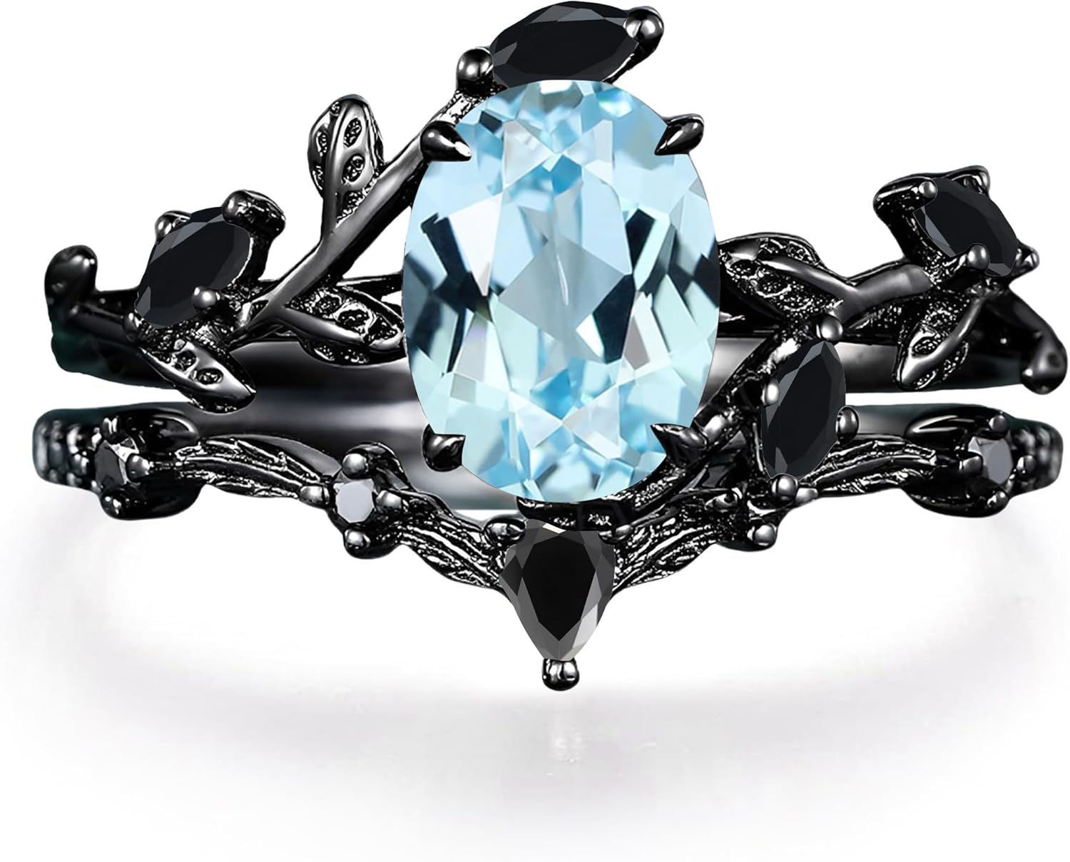 2Carats Oval Cut Gemstone Leaf Design Ring Set for Women/Wife Birthstone Art Deco Wedding Band 10K 14K 18K Gold Engagement Ring for Anniversary Birthday Christmas Custom Gift