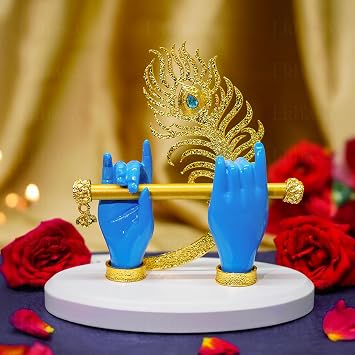 Ekhasa Lord Krishna Hands with Flute Idol Small Size | Krishna Flute Hand Statue | Krishnaji Divine Hands Idol with Flute and Peacock Feather | Krishna Statue for Car Dashboard & Griha Pravesh Gift
