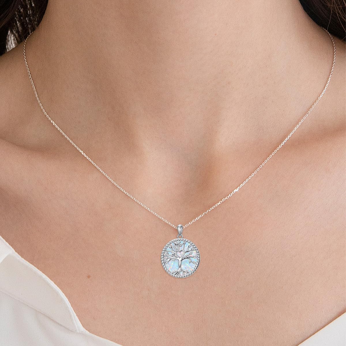 Tree of Life Necklace for Women S925 Sterling Silver Abalone Shell/Opal/Malachite/Moss Agate/Moonstone Family Tree Pendant Anniversary Birthday Gift for Mom Grandma Tree Jewelry Gifts for Her - Image 5