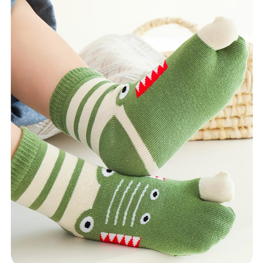 Lot de 5 paires de chaussettes en coton pour enfants avec deux gros orteils, motif animaux de dessin animé, chaussettes pour garçons et filles de 3 à 12 ans