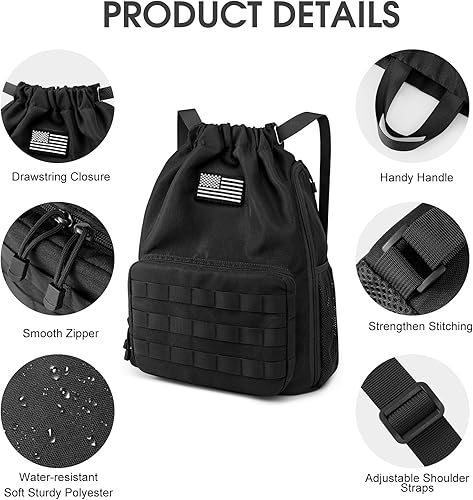 Miniatura 4 de G4Free Mochila con cordón para gimnasio, bolsa de baloncesto de fútbol con compartimento para zapatos, bolsa deportiva táctica, Negro -, Classic