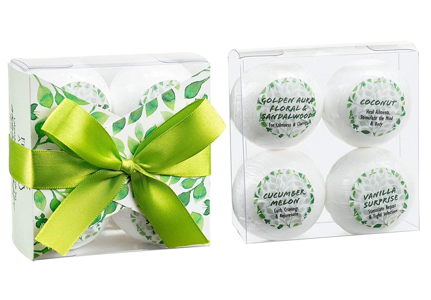 Tranquility Home Spa Bath Gift Basket Bath Bombs Stocking Stuffer Bath Fizzies Set - Coconut, Cucumber Melon, Vanilla, and Sandalwood