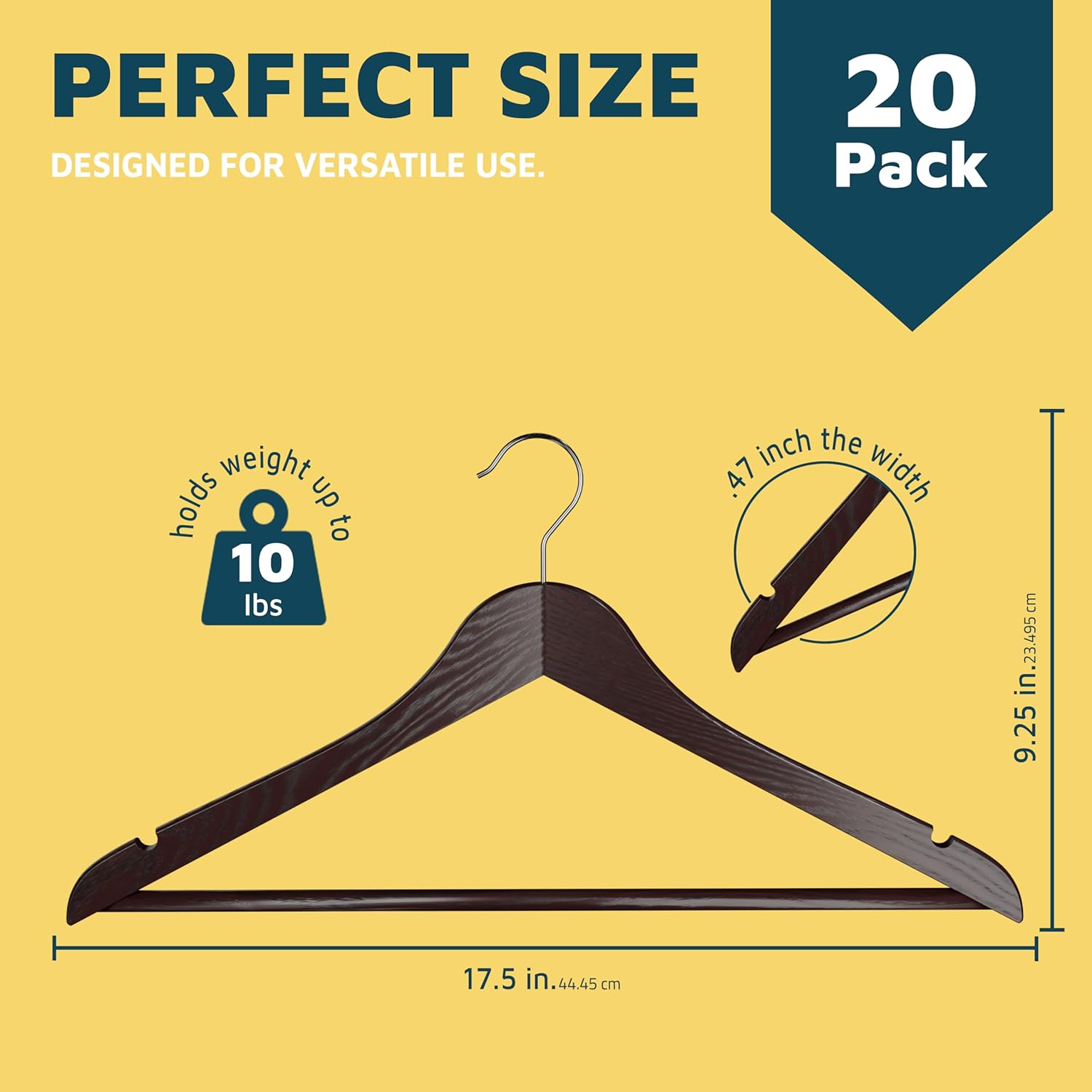Lifemaster Wooden Hanger Set - 20 Pieces Non-Slip Versatile Closet Space-Saving Hanger Set for Suit, Coat, Camisole, Jacket, Pants, and Dresses with 360° Swivel Hook - Cherry