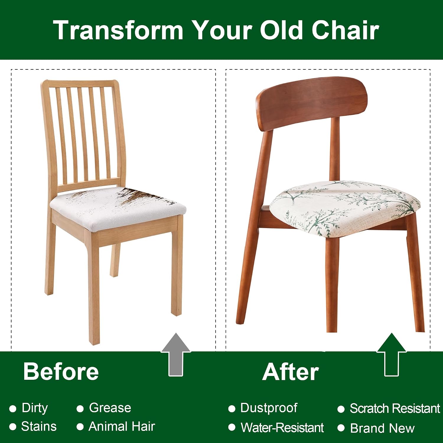 CRFATOP Waterproof Dining Chair Seat Covers Set of 4, Stretch Dining Room Cushion Covers Non-Slip Elastic Seat Cover for Dining Chairs Washable Parson Kitchen Chair Protectors,S,20