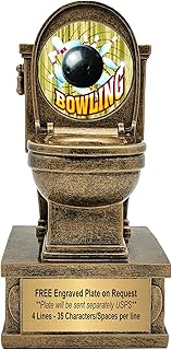 Action Pedestal Gold Toilet Bowl Trophy with Optional Inserts - Custom Engraved Plate On Request (7 Inch Tall)