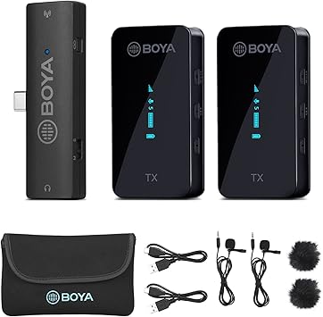 BOYA Wireles Lavalier Microphone، BY-XM6-S6 USB C Mini Wireless Clip Microphone Portable Transmitter & Receiver for Android Type C Smartphone Podcast Facebook YouTube Vlog Video Recording