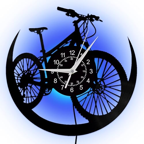 Reloj de pared para bicicleta, regalo de ciclistas, disco de vinilo, reloj de pared LED, creativo de 12 pulgadas, hecho a mano, decoración del