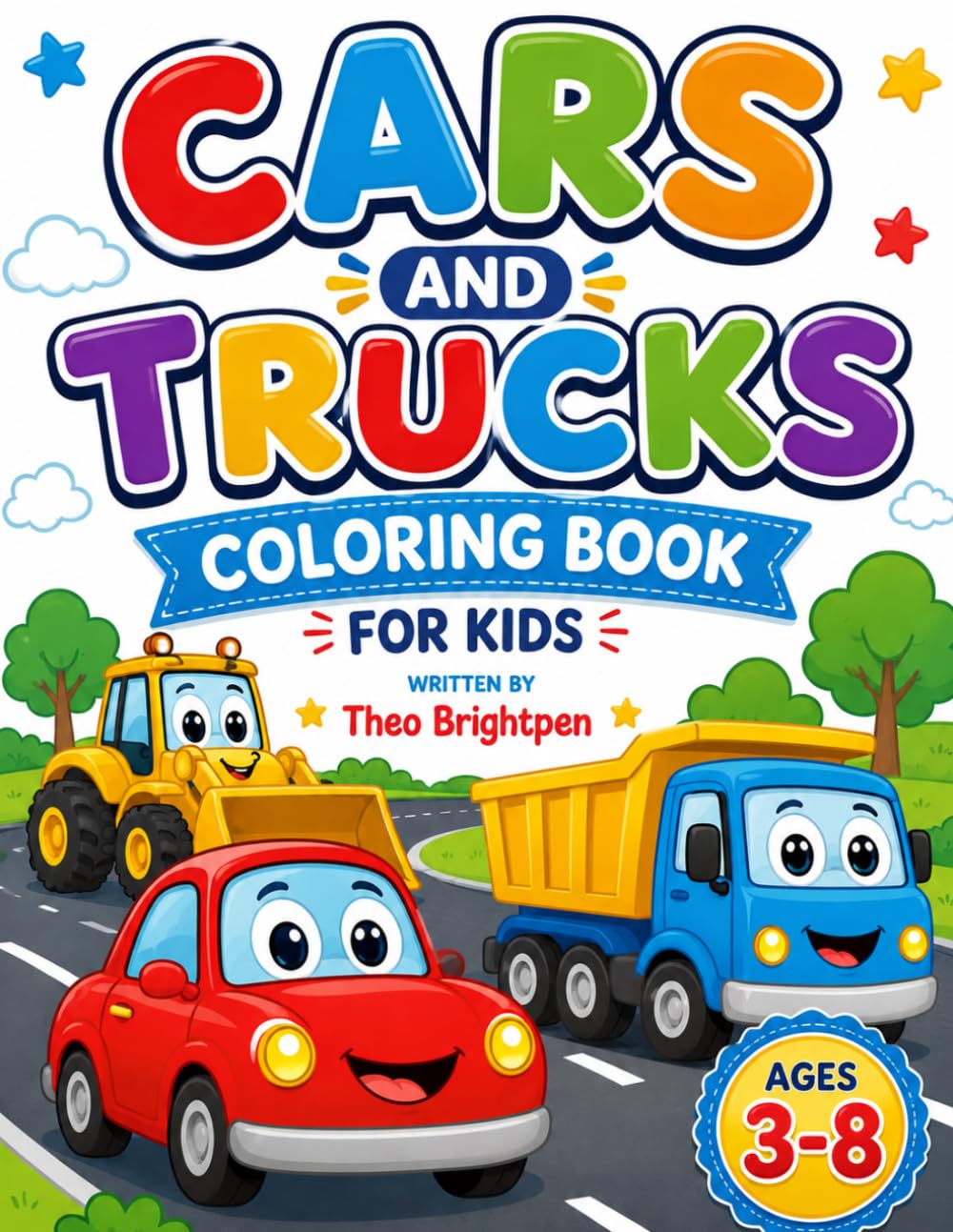 Cars & Trucks Coloring Book for Kids Ages 3-8: 40 Big & Bold Cars, Trucks & Diggers to Color | Simple Easy Pages for Toddlers, Preschool, Boys & Girls