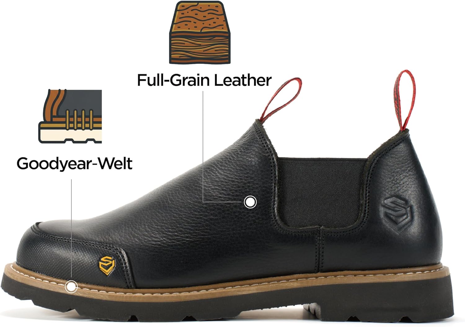 SUREWAY 4 in Mens Slip On Work Boots for Men,Full Grain Leather,Oil/Slip Resistant Rubber Sole,Pull On Work Boots Romeo Shoes