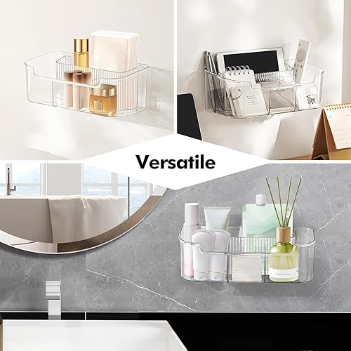 Miniatura 6 de Poeland Organizador de almacenamiento montado en la pared, organizador de maquillaje colgante con 4 compartimentos, caja de almacenamiento