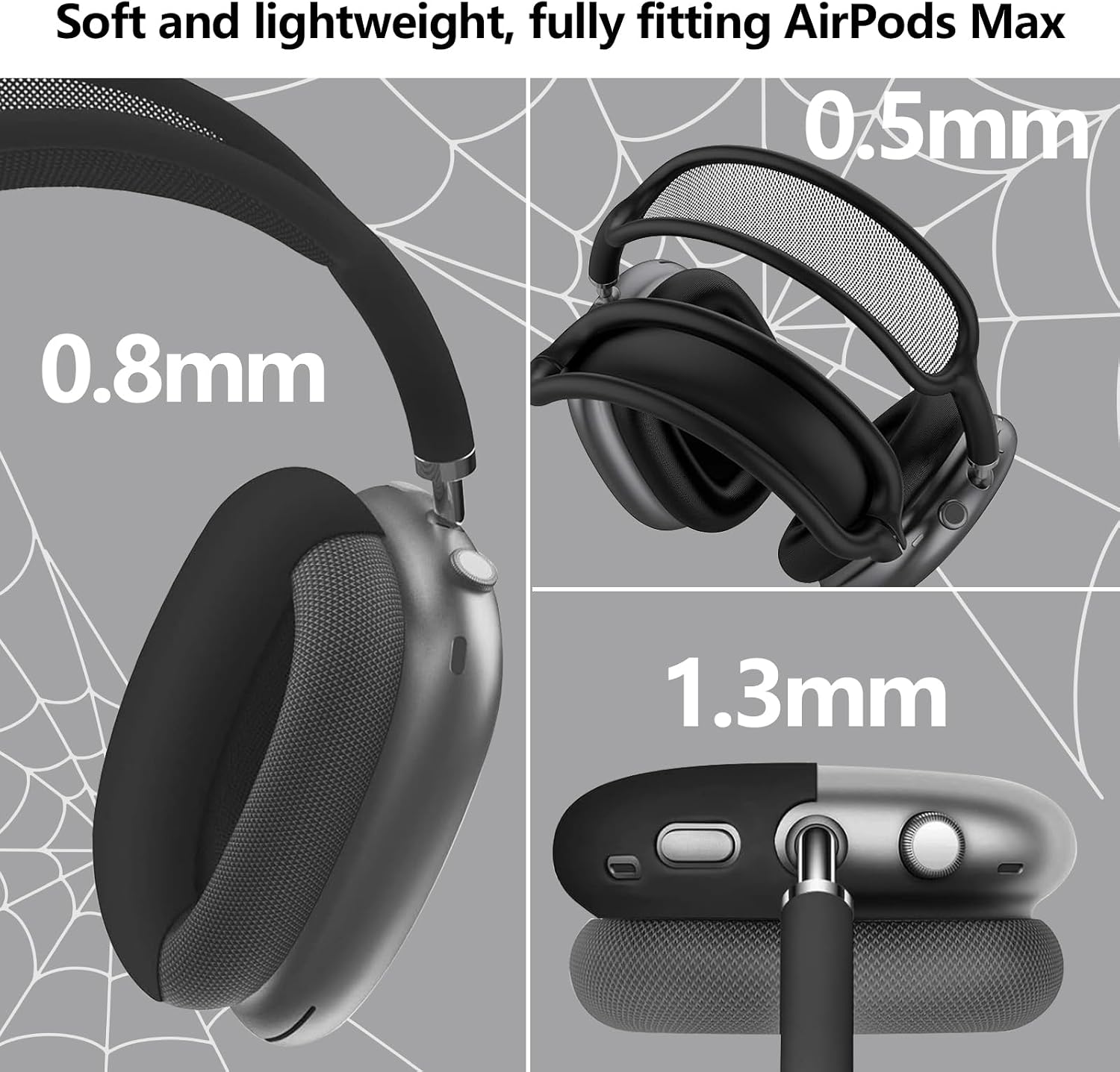 3-in-1 Silicone Case Cover for AirPods Max 2/AirPods Max Headphones, Apple AirPod Max Accessory Protective Cover, Headband/Ear Cups/Ear Pad Covers, Anti-Scratch and Sweatproof