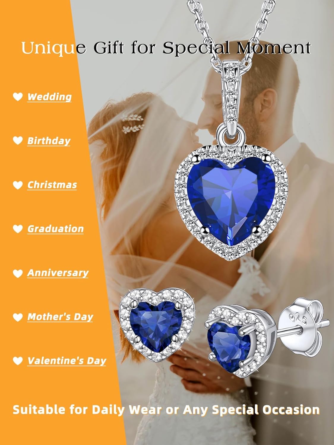 Bestyle Sparkling 925 Sterling Silver Birthstone Stud Earrings for Women, Heart/Round/Teardrop/Square Solitaire Diamond Studs Earrings, Great Birthday/Christmas Gifts