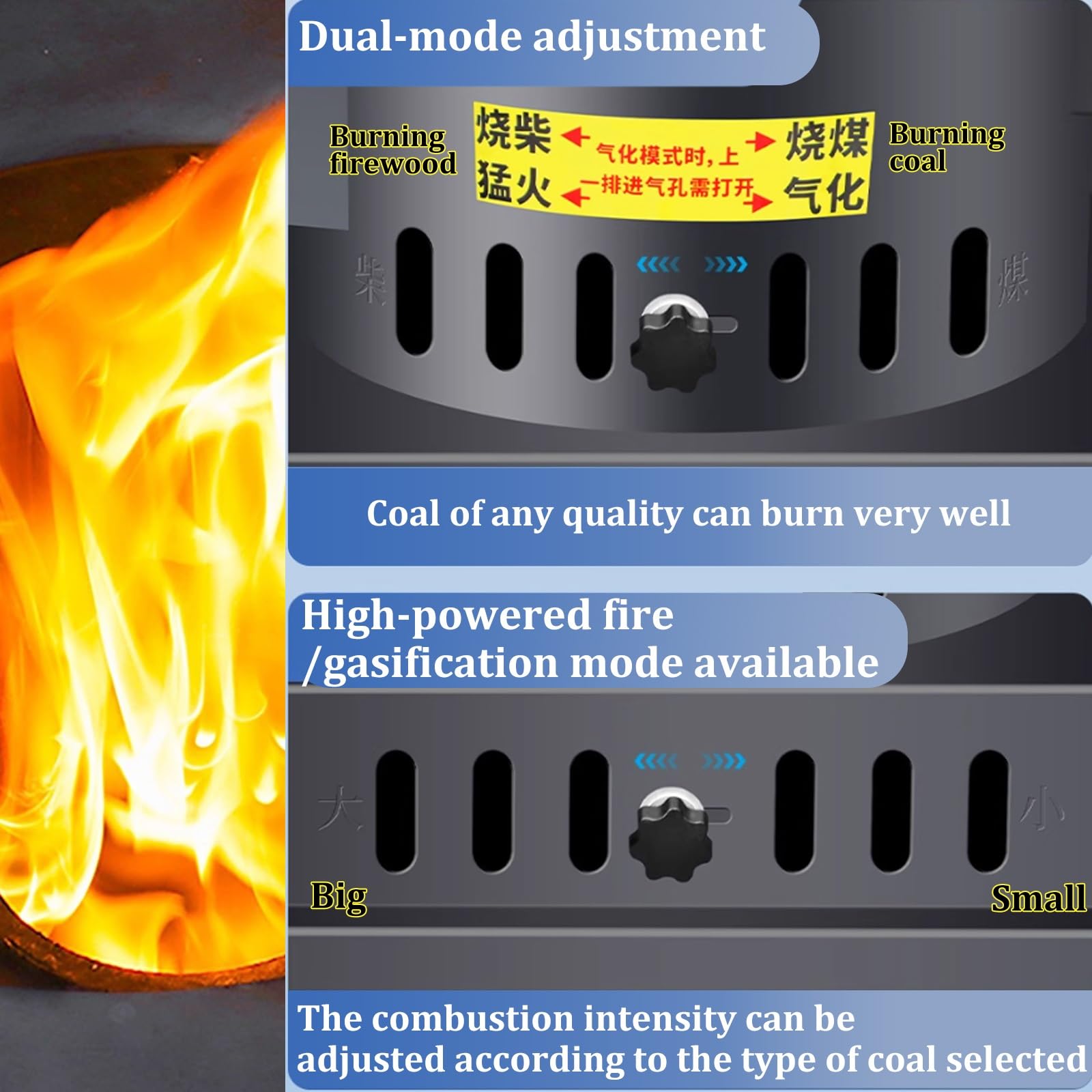 Stufa a legna resistente, rivestimento interno in ghisa, corpo in acciaio, stufa a legna con tubi per camino e forno per riscaldamento interno ad alta efficienza energetica