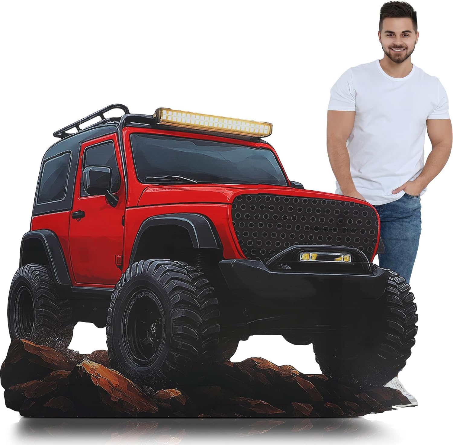 Bucherry 4 Feet Red Road Truck Stand-Up Cardboard Cutout Life Size Vehicle Adventure Theme Party Decor Backdrop Photo Prop Road Vehicle Standup for Jungle Safari Travel Automotive Themed Party Decor