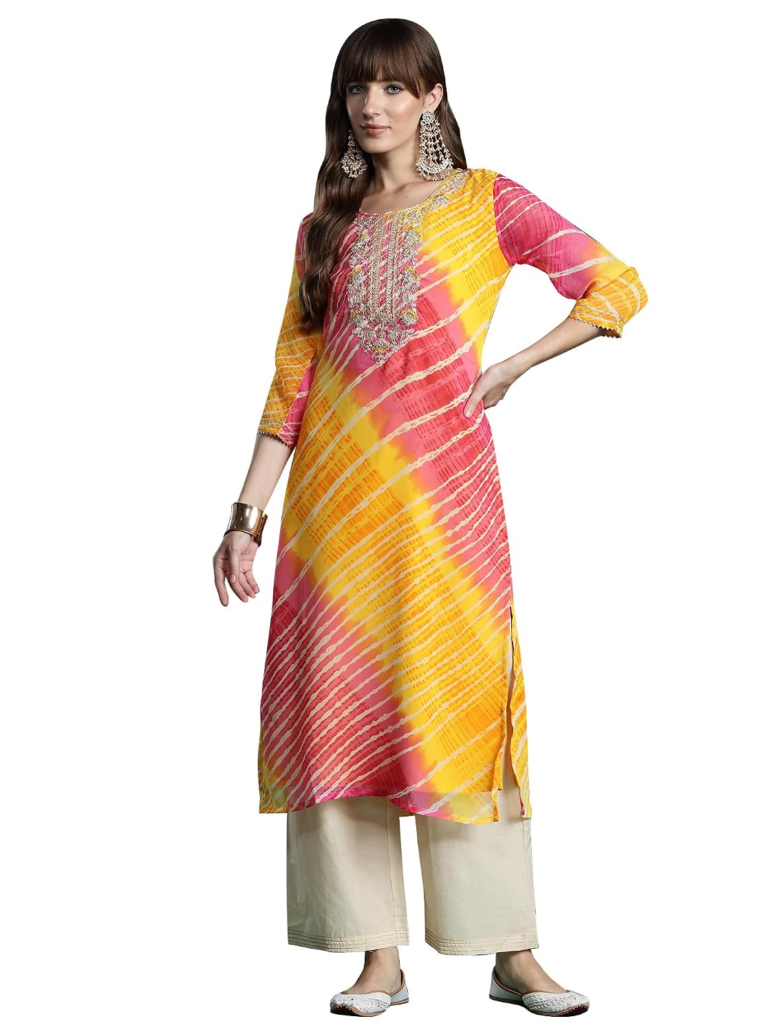 INDO ERA Women’s Georgette Straight Fit Straight Kurta