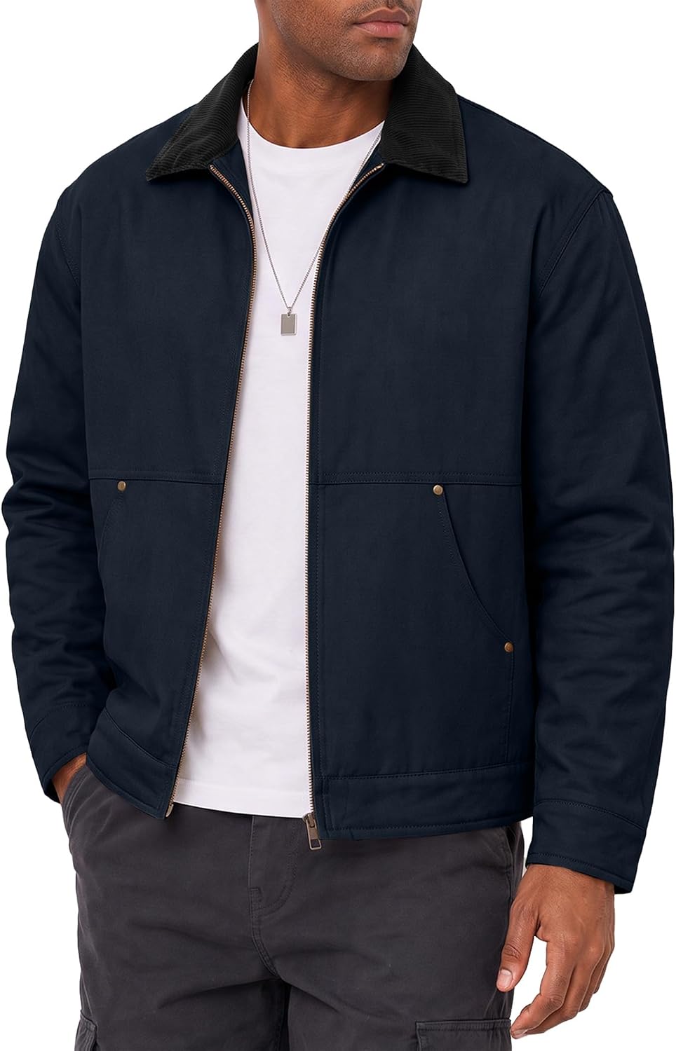 JMIERR Men's Cotton Padded Chore Jacket with Corduroy Collar