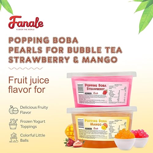Miniatura 4 de Fanale Perlas de fresa y mango, veganas, sin OMG, sin gluten, sin grasa, perfectas para té de burbujas, batidos, helados, postres y bebidas, 2