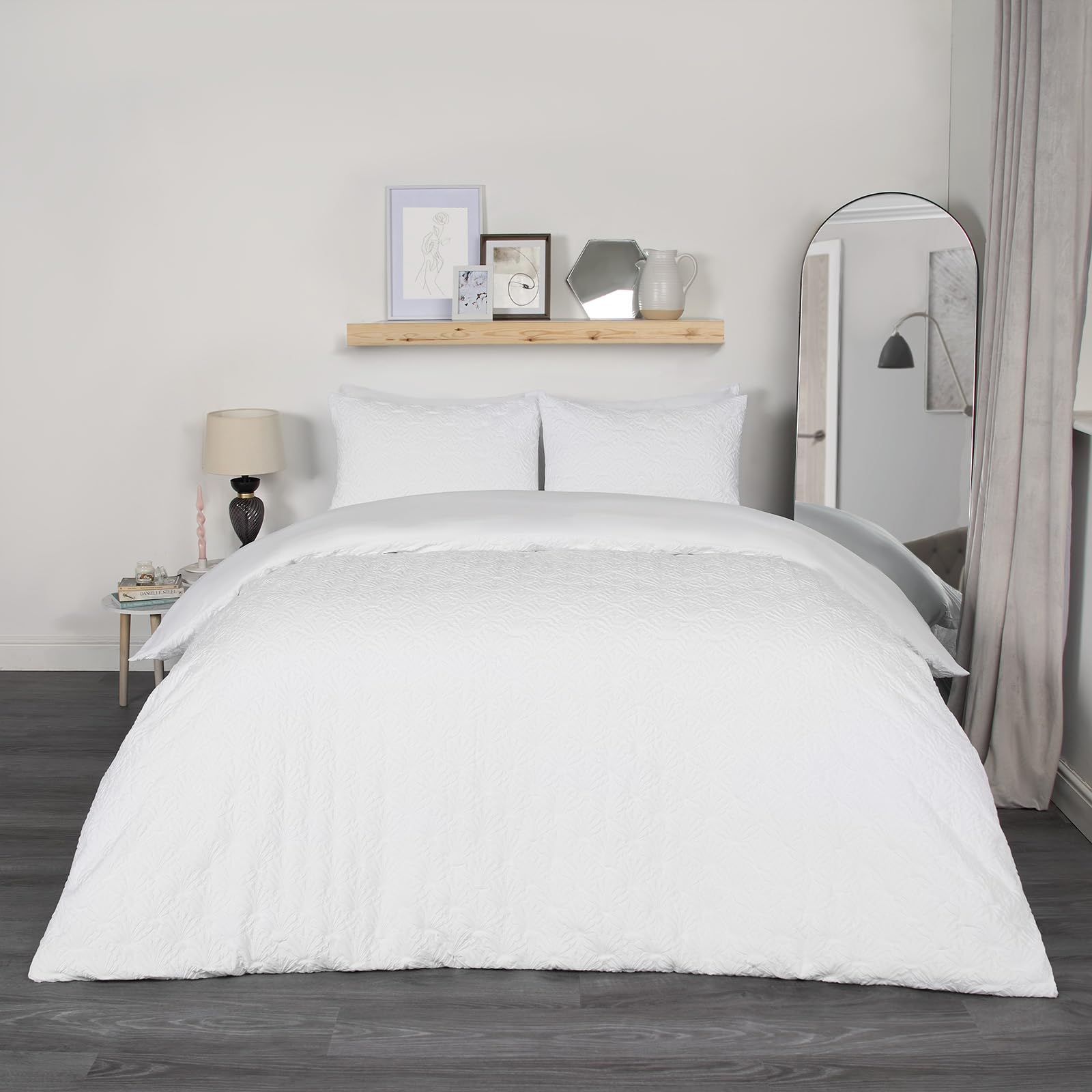 OHS Set di biancheria da letto matrimoniale con motivo geometrico, ultra morbido, decorativo, in rilievo, moderno, di lusso, copripiumino matrimoniale con federe, bianco