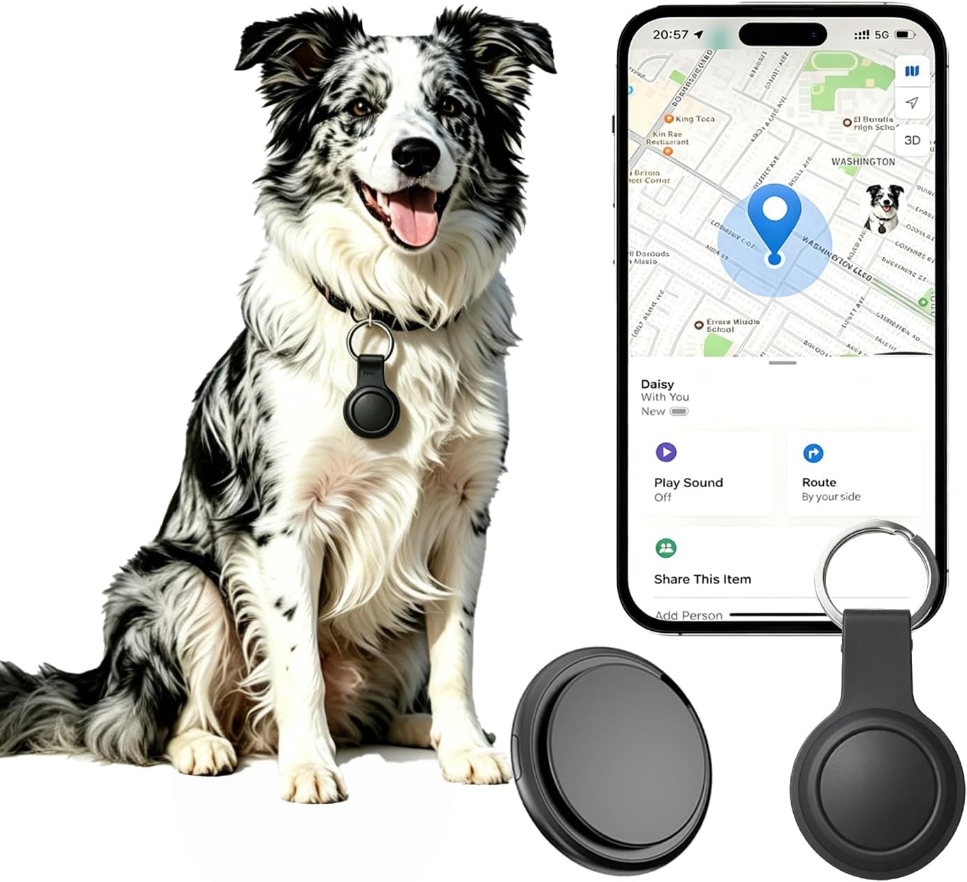 GPS Tracker for Dogs, Works with Apple Find My App, 365-Day Battery Life, No Monthly Fee, No SIM Card, IP67 Waterproof Anti-Lost Tag for Cats, Keys & All Personal Valuables