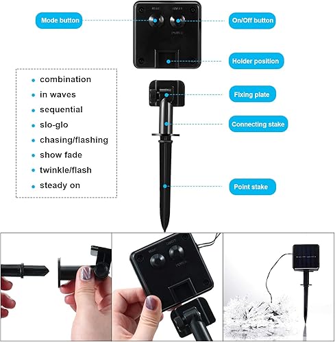Miniatura 4 de Mudder Tira de 80 luces LED de Navidad más grandes de 33 pies con forma de copo de nieve, funciona con energía solar, tira de luces impermeables
